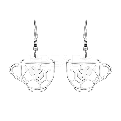 Non-Tarnish Coffee Cup Shape 304 Stainless Steel Dangle Earrings LY4218-1-1