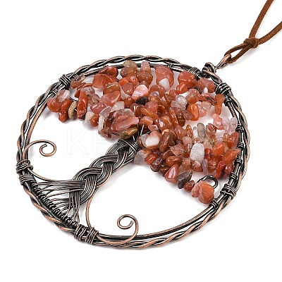 Brass & Natural Mixed Stone Chips Pendant Decorations HJEW-Z007-05R-1