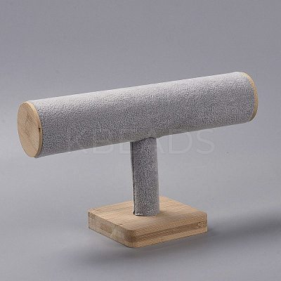 Velvet T-Shaped Bar Bracelet Display Stands with Wooden Base AJEW-WH0471-148C-1