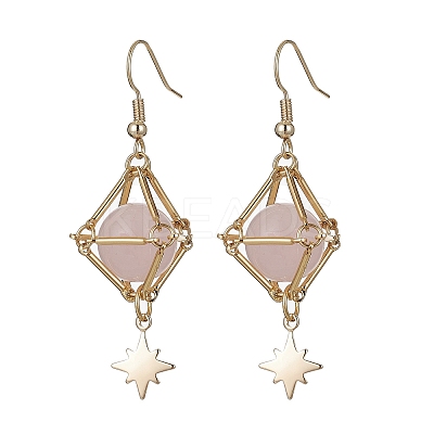 Natural Rose Quartz Dangle Earrings EJEW-JE05499-02-1