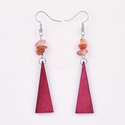 Pear Wood Dangle Earring EJEW-JE03156-05-1