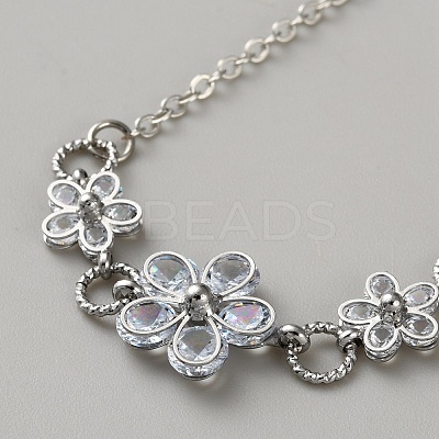 Brass Micro Pave Clear Cubic Zirconia Flower Link Bracelets for Women BJEW-WH0012-52P-1