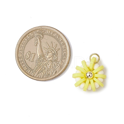 Handmade Polymer Clay & Glass Seed & Brass Pendants PALLOY-MZ00840-07-1