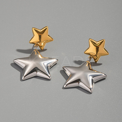 304 Stainless Steel Two Tone Star Dangle Stud Earrings LQ4369-1