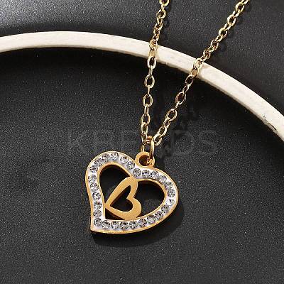 304 Stainless Steel Crystal Rhinestone Heart Pendant Cable Chain Necklaces for Women LS-NJEW-Z056-01C-G-1