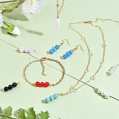 10Pcs Triple Natural Malaysia Jade Round Beaded Connector Charms PALLOY-SW00003-04-1