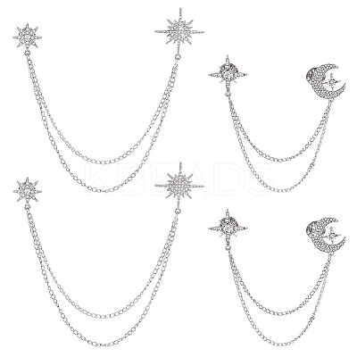 4Pcs 2 Styles Star Crystal Rhinestone Hanging Chain Brooch JEWB-ME0001-28P-1