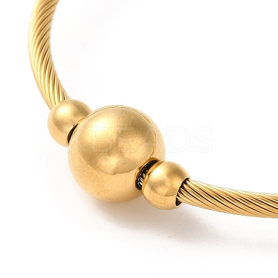Ion Plating(IP) 304 Stainless Steel Round Beaded Cuff Bangles BJEW-P310-03G-1