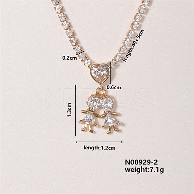 Shiny Family Theme Brass Micro Pave Cubic Zirconia Pendant Necklaces VW3054-2-1