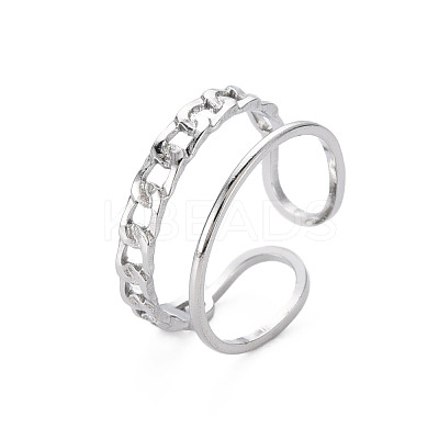 Non-Tarnish 304 Stainless Steel Curb Chain Shape Cuff Ring RJEW-N038-038P-1