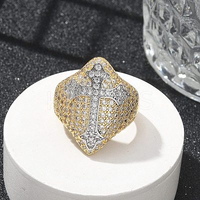 Brass Micro Pave Clear Cubic Zirconia Cuff Finger Rings for Women RJEW-U033-04G-1