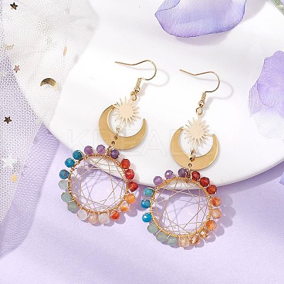 Chakra Natural Mixed Stones Copper Wire Wrapped Dangle Earrings EJEW-TA00503-1