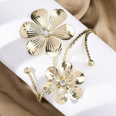 Flower Alloy Arm Cuff Bangles for Girl Women LS-AJEW-A063-01A-G-1