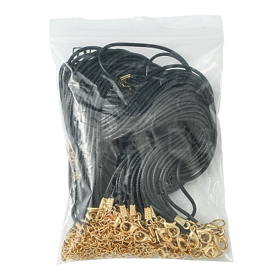 36Pcs Black Waxed Cord Necklace Making NCOR-FS0001-05G-1