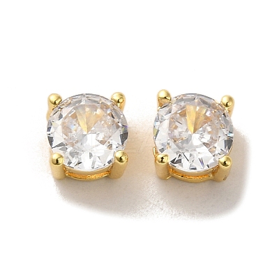 Brass with Single Clear Cubic Zirconia Beads KK-H461-09A-G-1