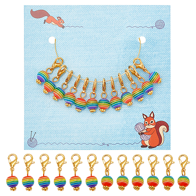 12Pcs Round Stripe Resin Pendant Stitch Markers HJEW-AB00724-1