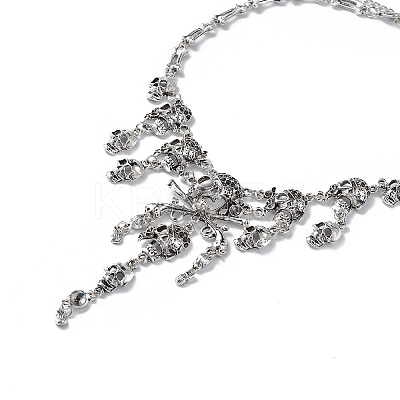 Alloy Skull Bib Necklace NJEW-L175-01AS-1