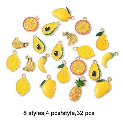 32Pcs 8 Styles Rack Plating Alloy Enamel Pendants ENAM-FP0002-90-1