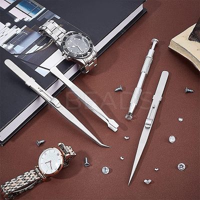 4Pcs 4 Style Stainless Steel Tweezers & 4-Claw Pick up Tool for Small Parts Pickup STAS-UN0039-16-1