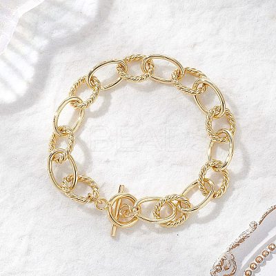 Brass Textured Oval Link Chain Bracelets for Women BJEW-JB12577-1