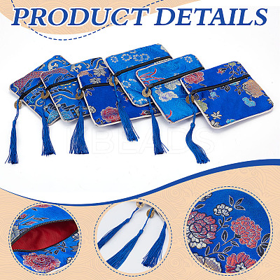 6Pcs Chinese Style Silk Cloth Embroidery Jewelry Packing Zipper Bags with Tassel ABAG-ME0001-05A-1