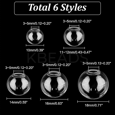 180Pcs 6 Style Round Mechanized Blown Glass Globe Ball Bottles GLAA-NB0001-58-1