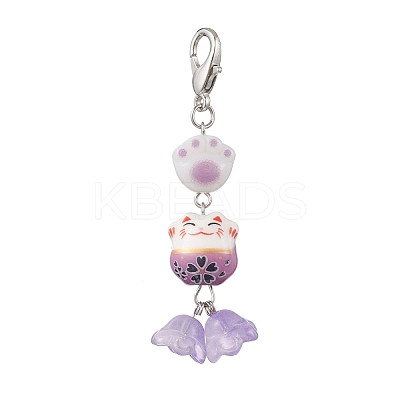 4Pcs Maneki Neko Handmade Porcelain Beads Pendant Decorations HJEW-JM04252-1