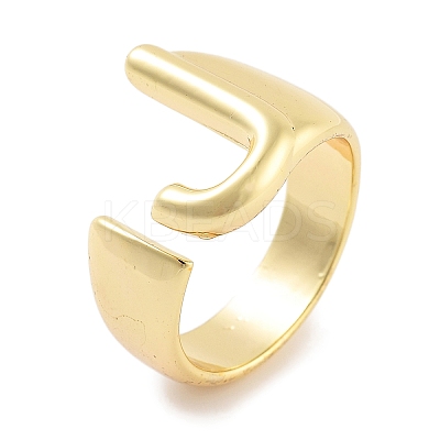 J-Shape Rack Plating Brass Open Cuff Rings for Women RJEW-Z059-01G-1