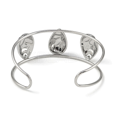 Non-Tarnish 304 Stainless Steel Wide Hollow Textured Horse Eye Opaen Cuff Bangles BJEW-Q348-06P-01-1
