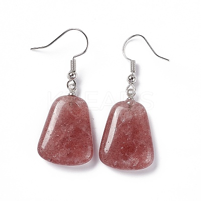 Natural Strawberry Quartz Trapezoid Dangle Earrings EJEW-D188-02P-10-1