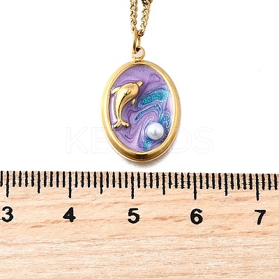 Summer Beach 304 Stainless Steel Lilac Enamel Pendant Necklaces for Women NJEW-U043-01C-G-1