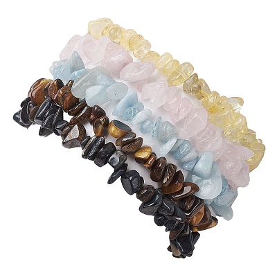 12 Constellation Natural Mixed Gemstone Chip Beaded Stretch Bracelets Sets for Women Men BJEW-JB10264-08-1
