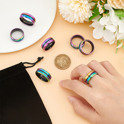 7Pcs 7 Size 304 Stainless Steel Grooved Finger Rings Set for Men Women RJEW-UN0002-70-1