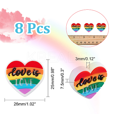 8Pcs Pride Rainbow Theme Food Grade Eco-Friendly Silicone Focal Beads SIL-CA0001-34-1