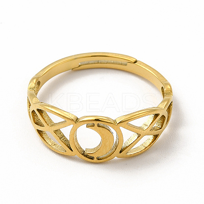 Ion Plating(IP) 304 Stainless Steel Crescent Moon Adjustable Ring for Women RJEW-B027-03G-1