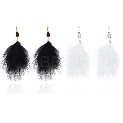 2 Pairs 2 Colors Feather Long Dangle Earrings EJEW-AN0001-06-1