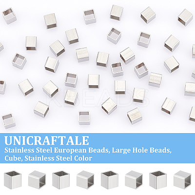 50Pcs 304 Stainless Steel European Beads FIND-UN0061-09-1