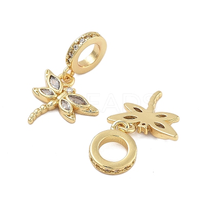 Rack Plating Brass Clear Cubic Zirconia European Dangle Charms KK-Q006-59G-02-1