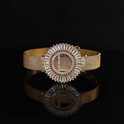 Brass Micro Pave Clear Cubic Zirconia Bangles for Women FS-WGA7409-33-1