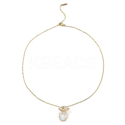 Tiger with Bowknot Light Gold Brass Micro Pave Cubic Zirconia Pendant Necklaces NJEW-E105-22KCG-1