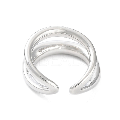 Brass Double Line Open Cuff Rings for Women RJEW-D016-06P-1