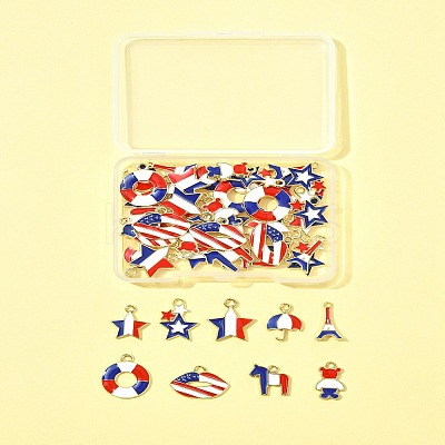 45Pcs 9 Styles Independence Day Alloy Enamel Pandants FIND-FS0004-09-1