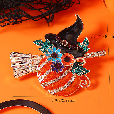Halloween Alloy Enamel Pumpkin Witch Brooches for Women SC0855-3-1