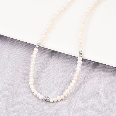 Natural Freshwater Pearl Potato & Brass Beaded Necklaces NJEW-D338-01P-1