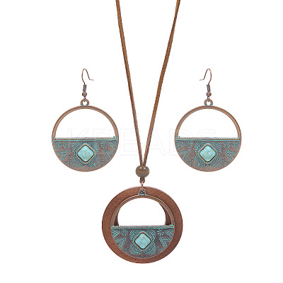 Bohemian Alloy & Wood Pendant Necklaces & Dangle Earrings Sets WG8FC17-01-1