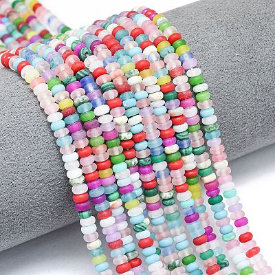 Synthetic ShouShan Stone & Synthetic Malachite & Natural Green Spot Jasper & White Jade Beads Strands G-P575-A30-4x2mm-02-1