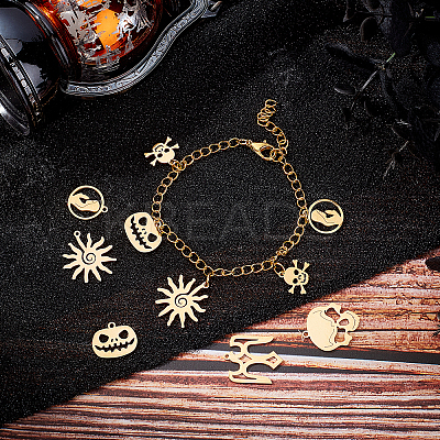12Pcs 6 Style 201 Stainless Steel Pendants STAS-UN0020-22G-1
