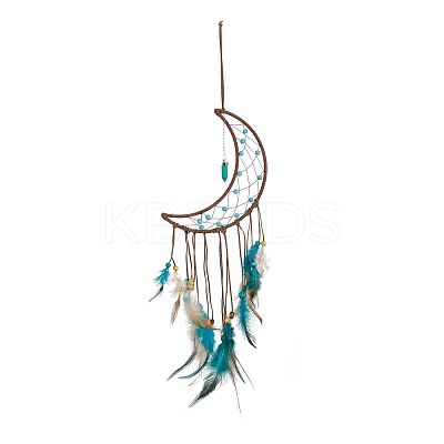 Handmade Leather Woven Net/Web with Feather Wall Hanging Decoration HJEW-G015-08A-1