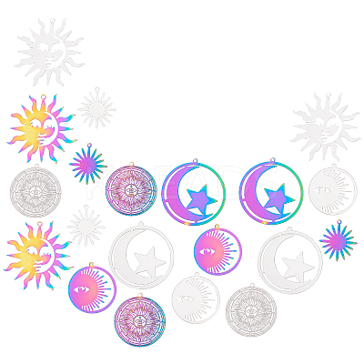 20Pcs 5 Styles 201 Stainless Steel Filigree Pendants STAS-SC0002-66-1