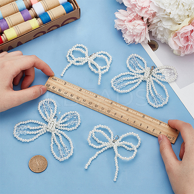 2 Pairs 2 Styles Bowknot ABS Imitation Pearl Shoe Lace Decorations DIY-FG0006-57-1
